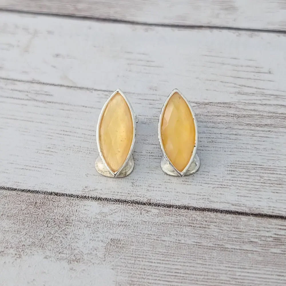 Vintage Clip On Earrings Faceted Yellow with Halo - Fair Condition